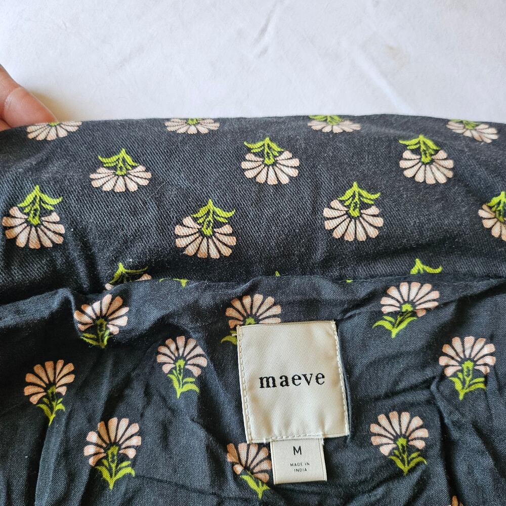 Maeve Anthropologie Floral Print Puffer Jacket Black Quilted Coat - Picture 3 of 4